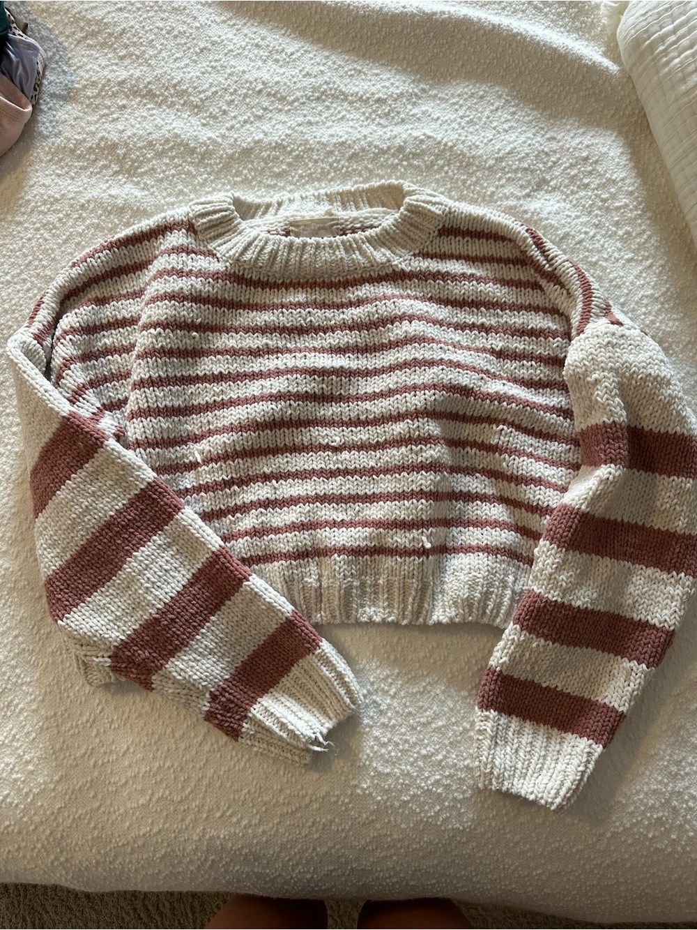 Altard State Striped Cropped Knit Sweater - Cream and Rust